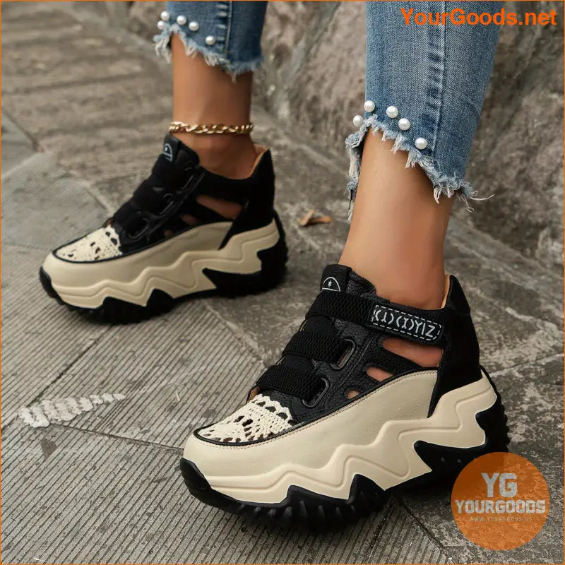 Women's Cutout Design Platform Sneakers, Casual Resistant Outdoor Shoes, Breathable & Comfortable Walking Shoes - YourGoods Online Shop