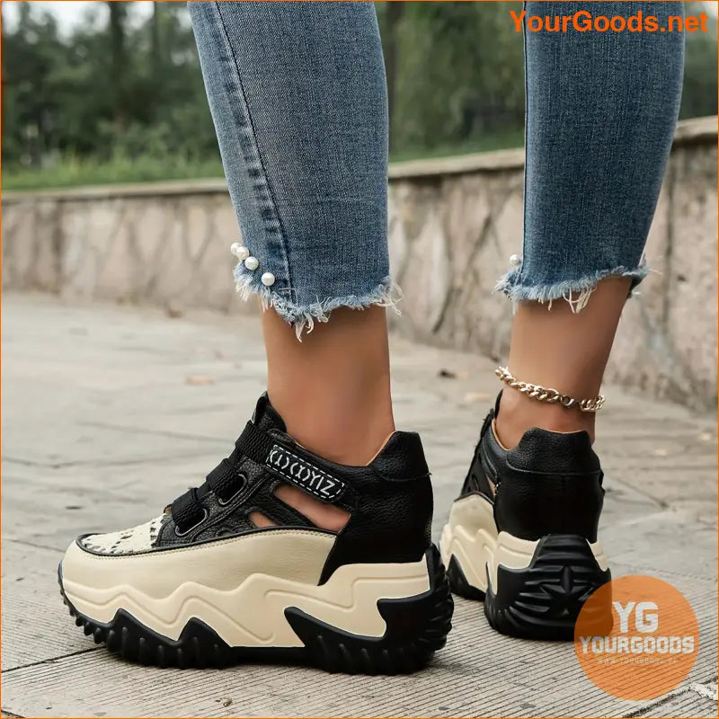 Women's Cutout Design Platform Sneakers, Casual Resistant Outdoor Shoes, Breathable & Comfortable Walking Shoes - YourGoods Online Shop