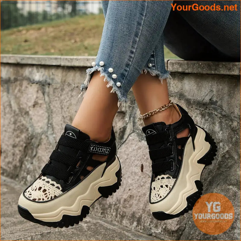 Women's Cutout Design Platform Sneakers, Casual Resistant Outdoor Shoes, Breathable & Comfortable Walking Shoes - YourGoods Online Shop