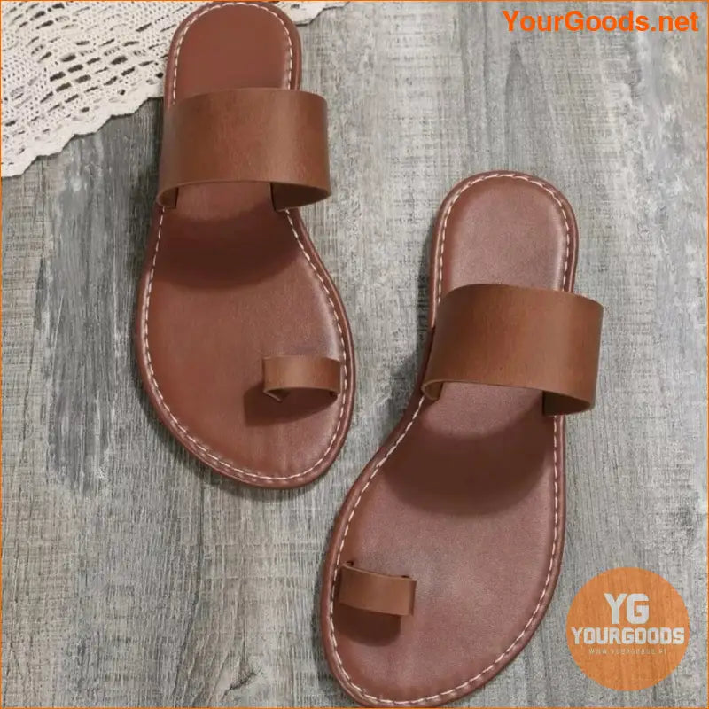 Womens Dark Brown Toe Loop Flat Sandals - YourGoods Online Shop