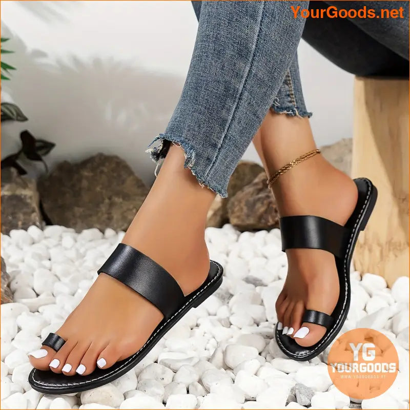 Womens Dark Brown Toe Loop Flat Sandals - YourGoods Online Shop