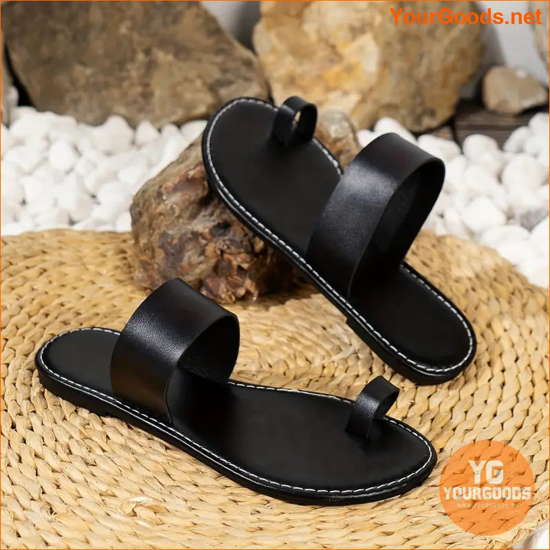 Womens Dark Brown Toe Loop Flat Sandals - YourGoods Online Shop