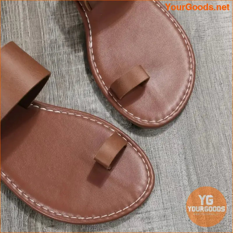 Womens Dark Brown Toe Loop Flat Sandals - YourGoods Online Shop