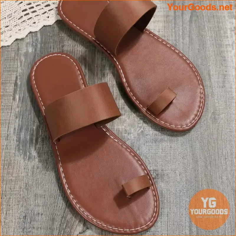 Womens Dark Brown Toe Loop Flat Sandals - YourGoods Online Shop