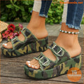 Womens Denim Platform Sandals with Buckle Strap - YourGoods Online Shop