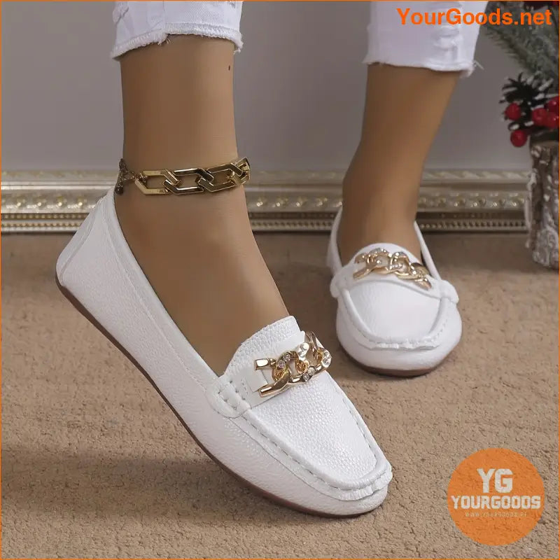 Womens Elegant SlipOn Loafers with Metallic Chain Accent - YourGoods Online Shop