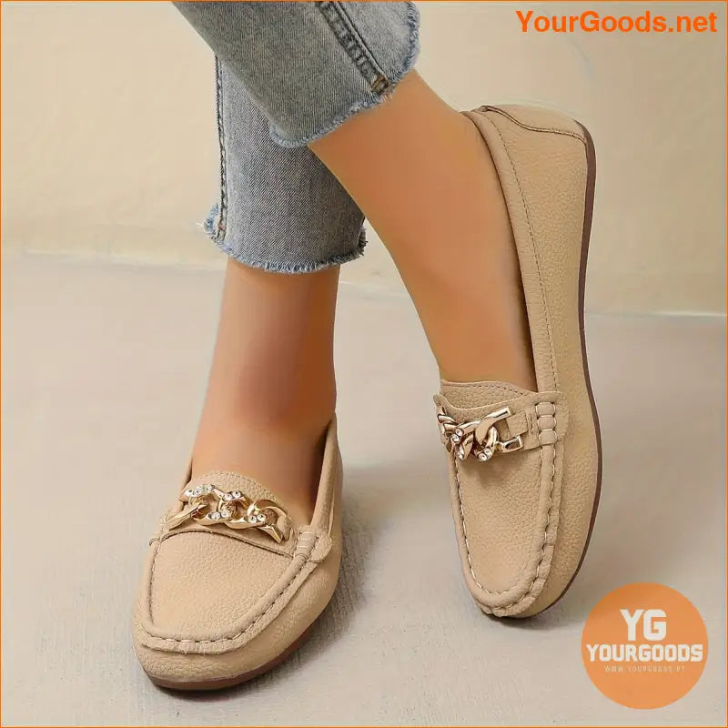 Womens Elegant SlipOn Loafers with Metallic Chain Accent - YourGoods Online Shop