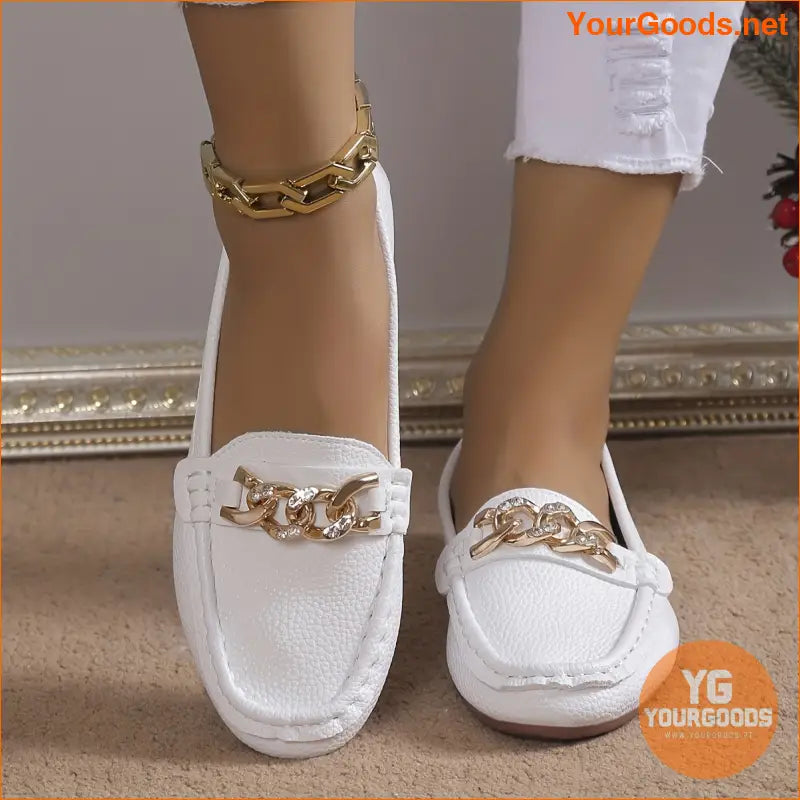 Womens Elegant SlipOn Loafers with Metallic Chain Accent - YourGoods Online Shop