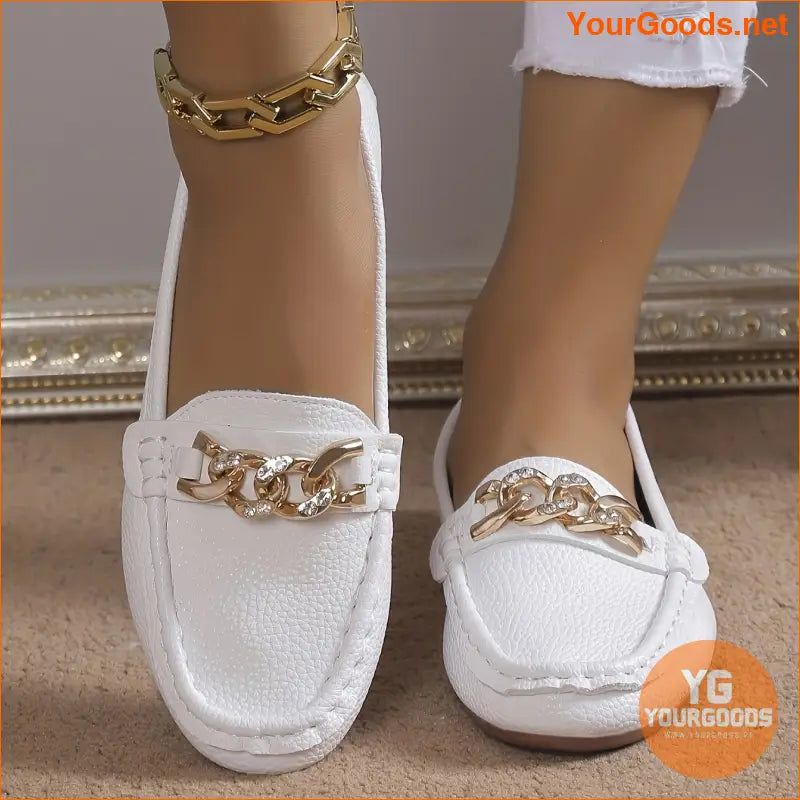 Womens Elegant SlipOn Loafers with Metallic Chain Accent - YourGoods Online Shop