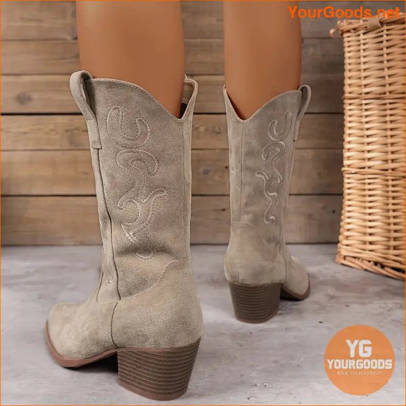 Womens Embroidered MidCalf Western Cowboy Boots - YourGoods Online Shop