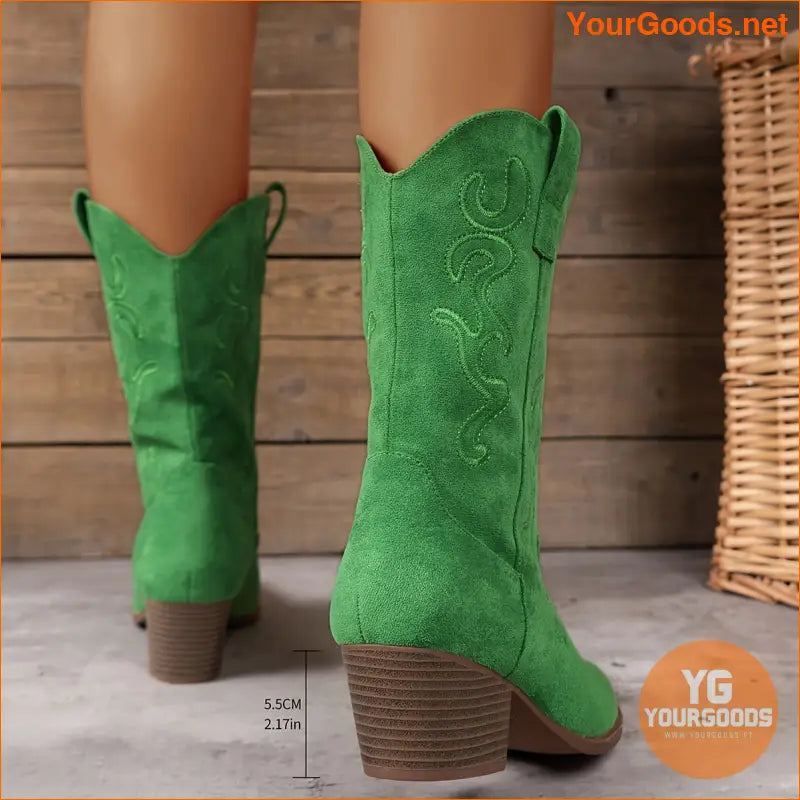 Womens Embroidered MidCalf Western Cowboy Boots - YourGoods Online Shop