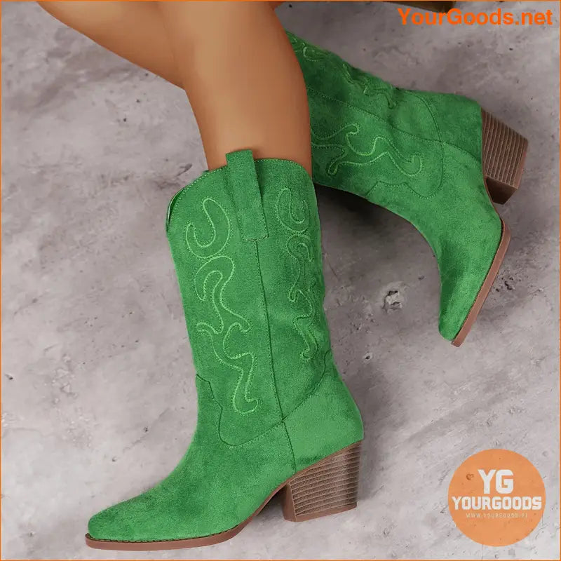 Womens Embroidered MidCalf Western Cowboy Boots - YourGoods Online Shop