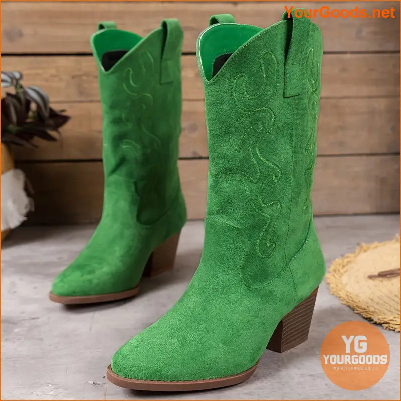 Womens Embroidered MidCalf Western Cowboy Boots - YourGoods Online Shop