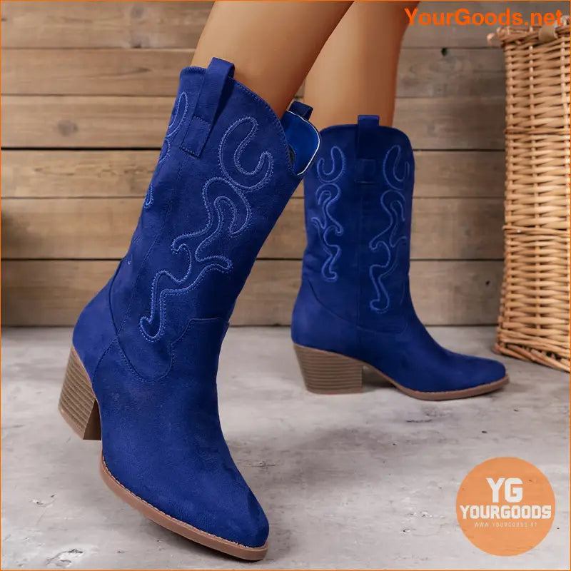 Womens Embroidered MidCalf Western Cowboy Boots - YourGoods Online Shop