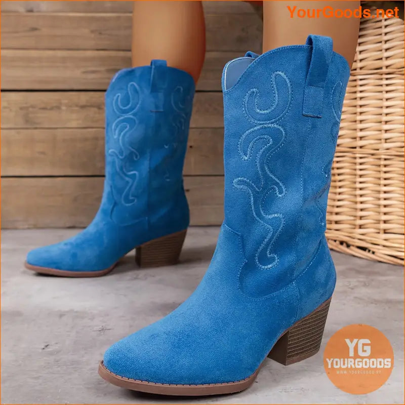 Womens Embroidered MidCalf Western Cowboy Boots - YourGoods Online Shop