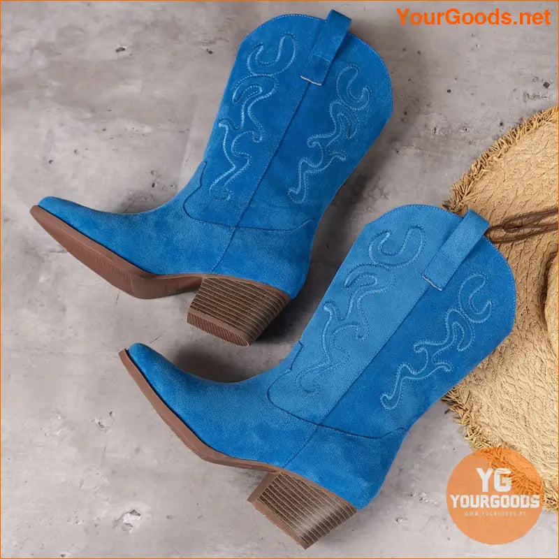 Womens Embroidered MidCalf Western Cowboy Boots - YourGoods Online Shop