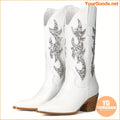 Womens Embroidered Western Cowgirl Boots Mid Calf Chunky Heel - YourGoods Online Shop