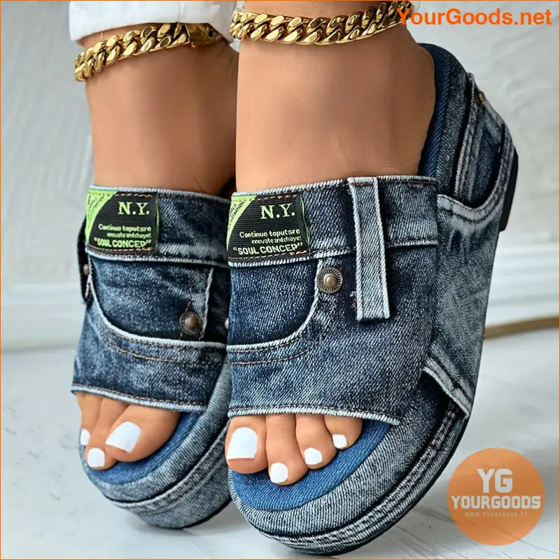 Womens Fashion Denim Wedge Sandals NonSlip Platform - YourGoods Online Shop