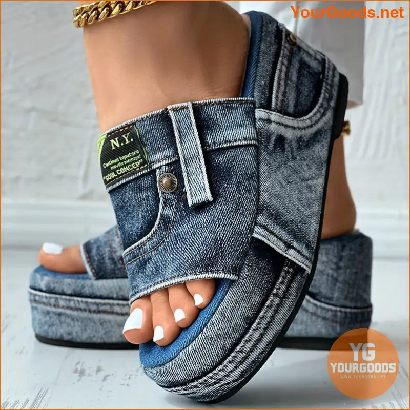 Womens Fashion Denim Wedge Sandals NonSlip Platform - YourGoods Online Shop