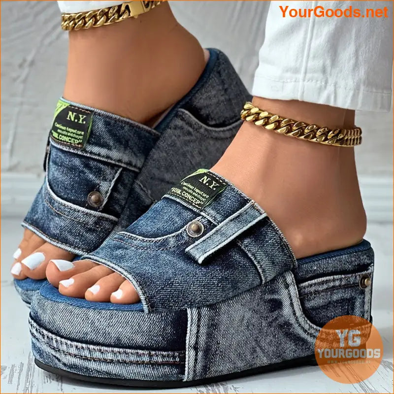 Womens Fashion Denim Wedge Sandals NonSlip Platform - YourGoods Online Shop