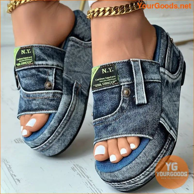 Womens Fashion Denim Wedge Sandals NonSlip Platform - YourGoods Online Shop