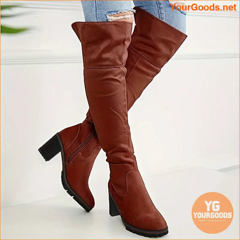 Womens Fashion Knee High Lug Sole Boots - YourGoods Online Shop