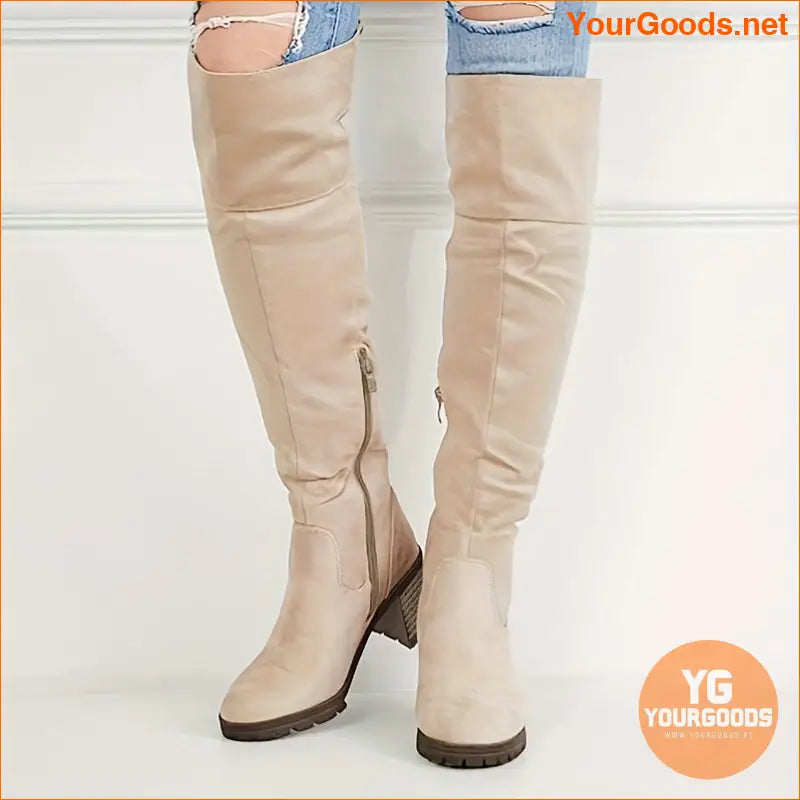 Womens Fashion Knee High Lug Sole Boots - YourGoods Online Shop