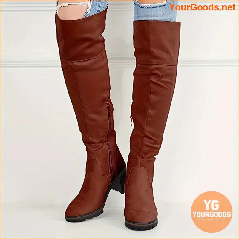 Womens Fashion Knee High Lug Sole Boots - YourGoods Online Shop