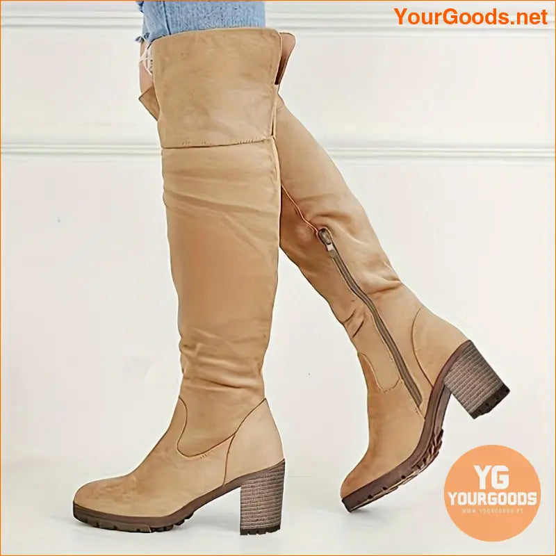 Womens Fashion Knee High Lug Sole Boots - YourGoods Online Shop