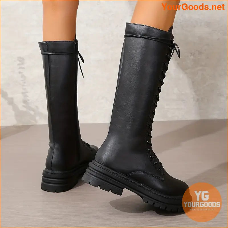 Womens Fashion LaceUp Platform Faux Leather Boots - YourGoods Online Shop