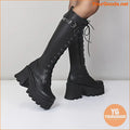 Womens Fashion Platform LaceUp Boots with Side Zipper - YourGoods Online Shop