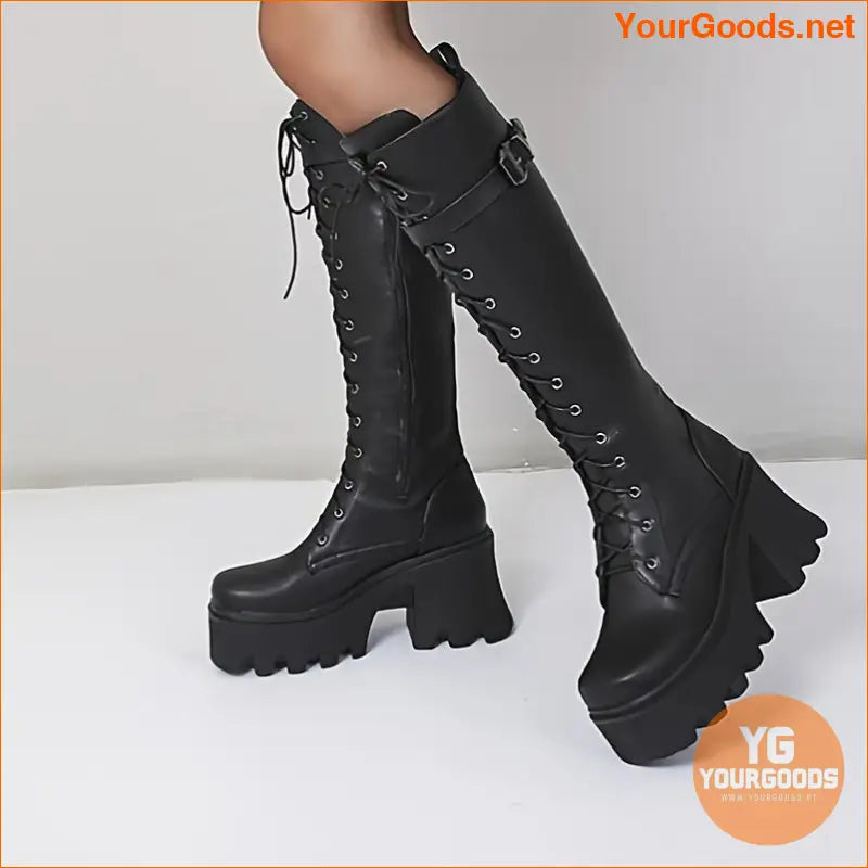 Womens Fashion Platform LaceUp Boots with Side Zipper - YourGoods Online Shop