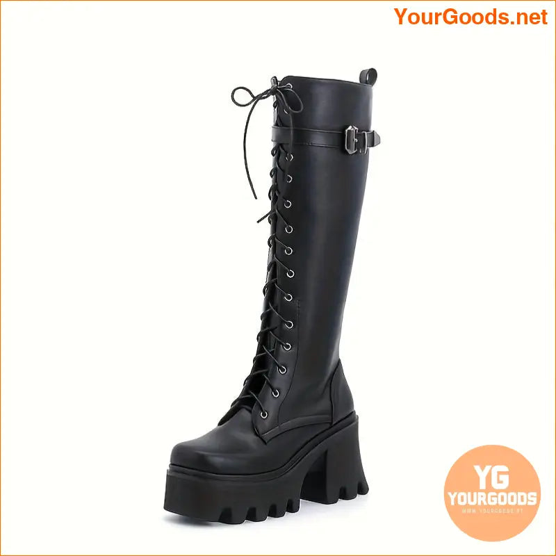 Womens Fashion Platform LaceUp Boots with Side Zipper - YourGoods Online Shop