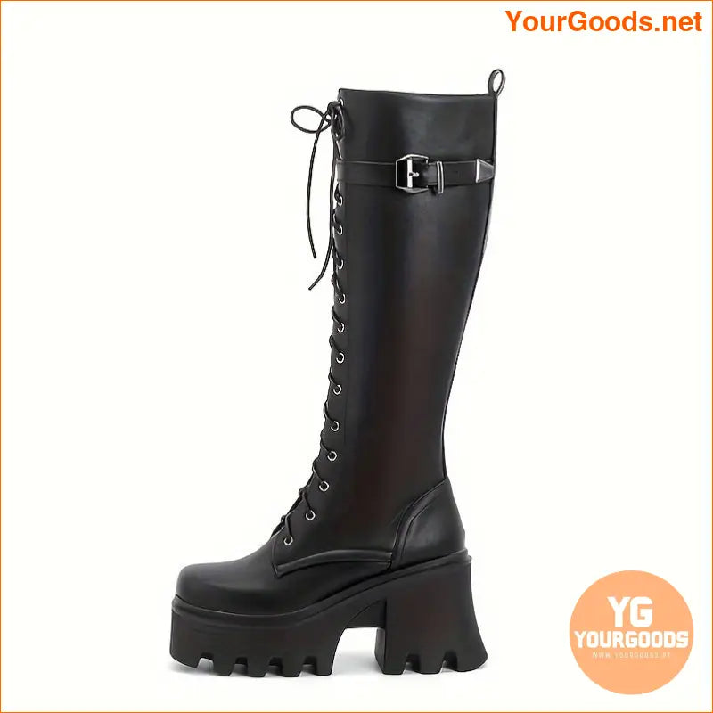 Womens Fashion Platform LaceUp Boots with Side Zipper - YourGoods Online Shop