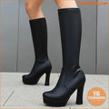 Womens Fashionable Color Block KneeHigh Heeled Boots - YourGoods Online Shop