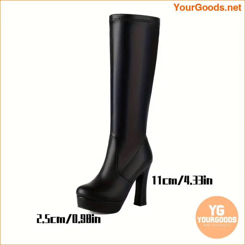 Womens Fashionable Color Block KneeHigh Heeled Boots - YourGoods Online Shop