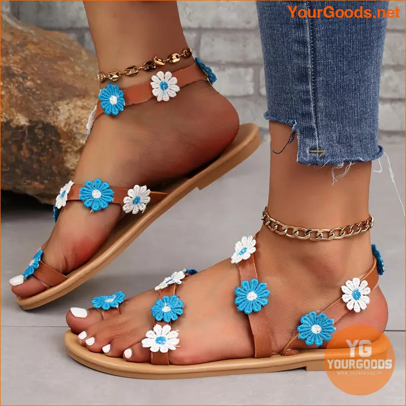 Womens Festive Flower Decor Flat Sandals for Kings Day - YourGoods Online Shop