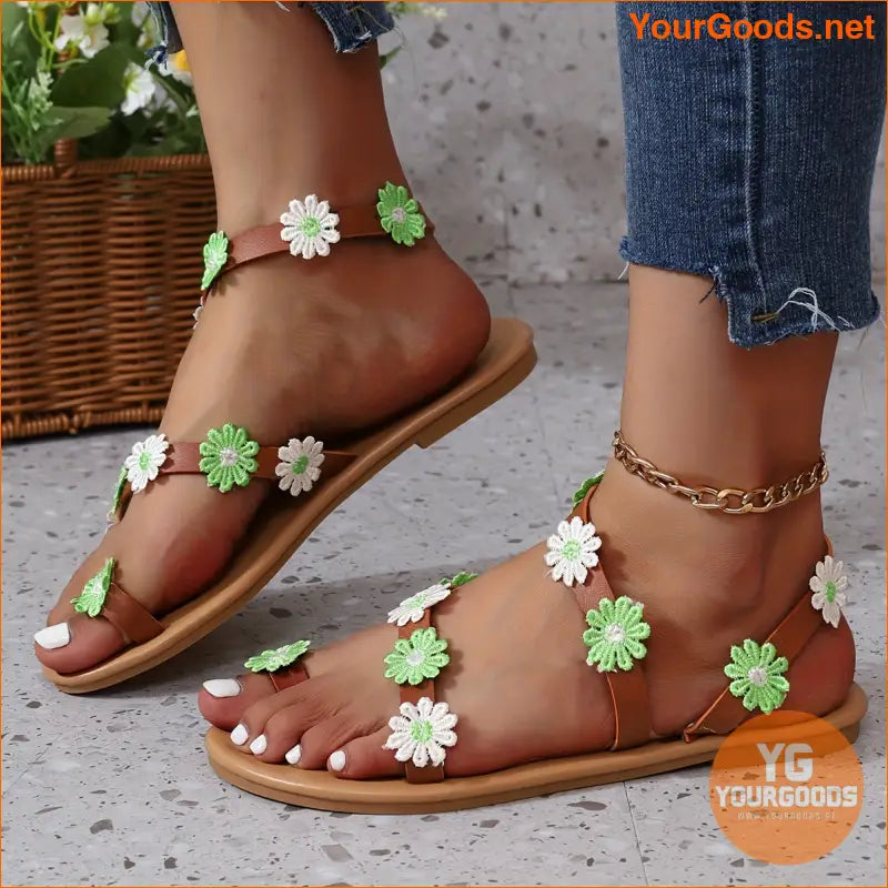 Womens Festive Flower Decor Flat Sandals for Kings Day - YourGoods Online Shop