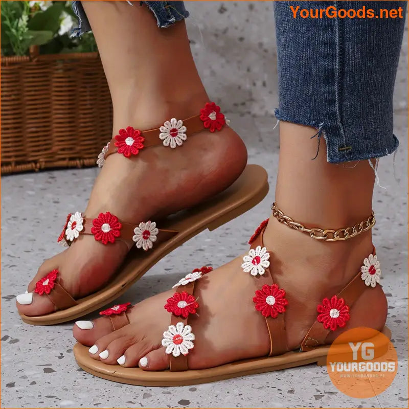 Womens Festive Flower Decor Flat Sandals for Kings Day - YourGoods Online Shop