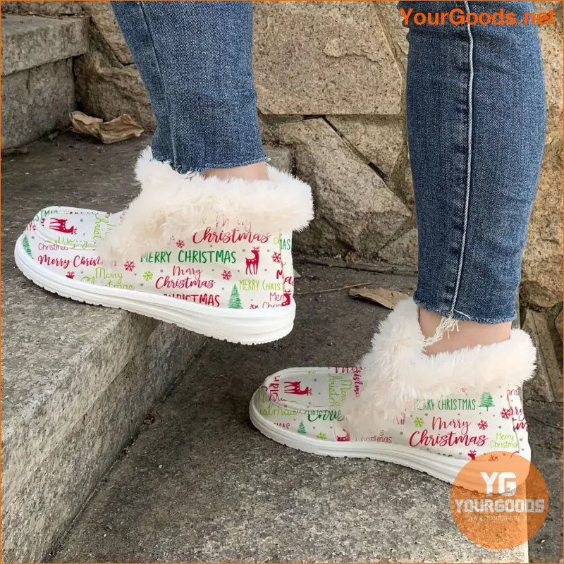 Womens Festive Snow Boots Colorful Fuzzy SlipOn Sneakers - YourGoods Online Shop