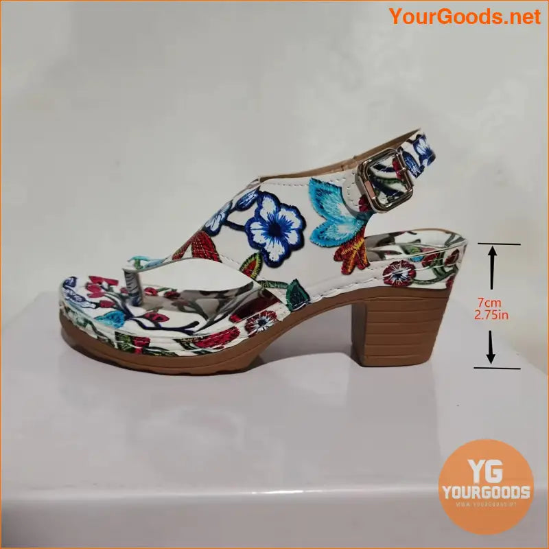 Womens Floral Chunky Heels Stylish Summer Slingback Sandals - YourGoods Online Shop