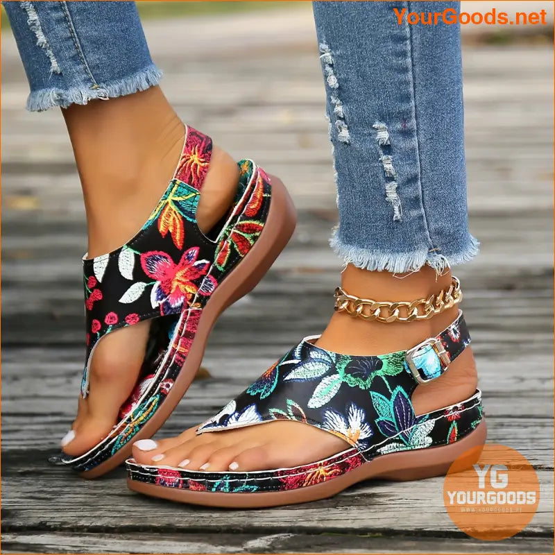 Womens Floral Clip Toe Buckle Sandals - YourGoods Online Shop