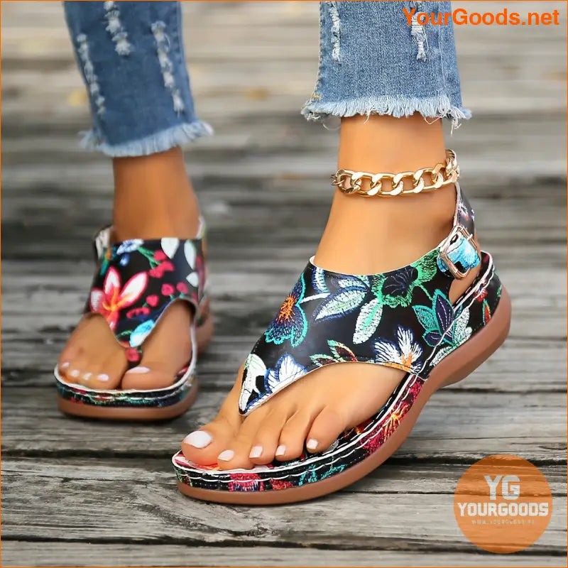 Womens Floral Clip Toe Buckle Sandals - YourGoods Online Shop