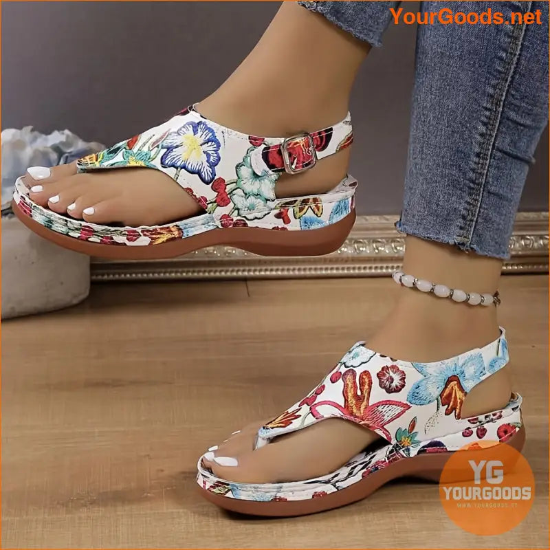 Womens Floral Clip Toe Buckle Sandals - YourGoods Online Shop