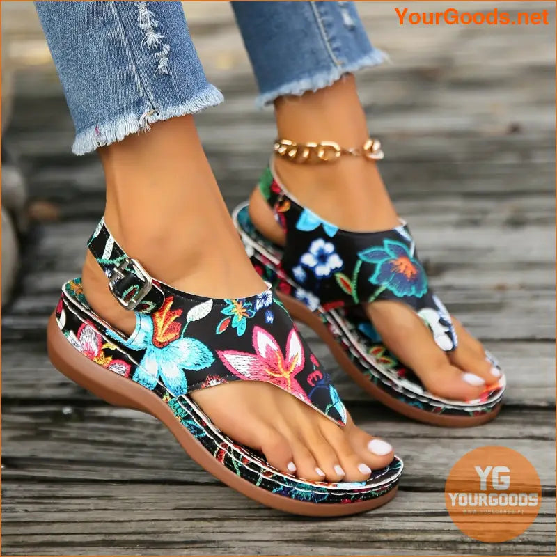 Womens Floral Clip Toe Buckle Sandals - YourGoods Online Shop