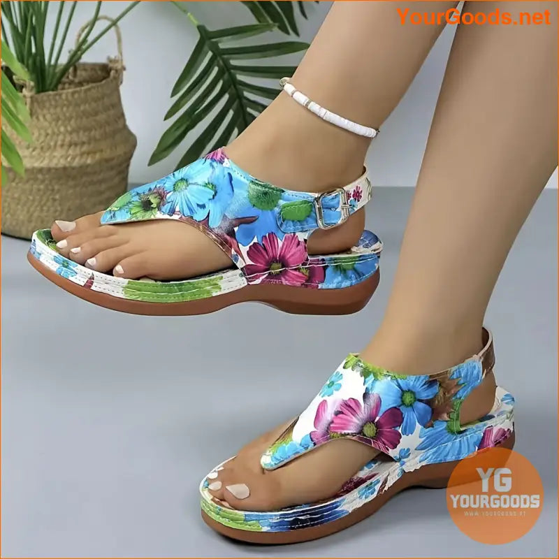 Womens Floral Clip Toe Buckle Sandals - YourGoods Online Shop