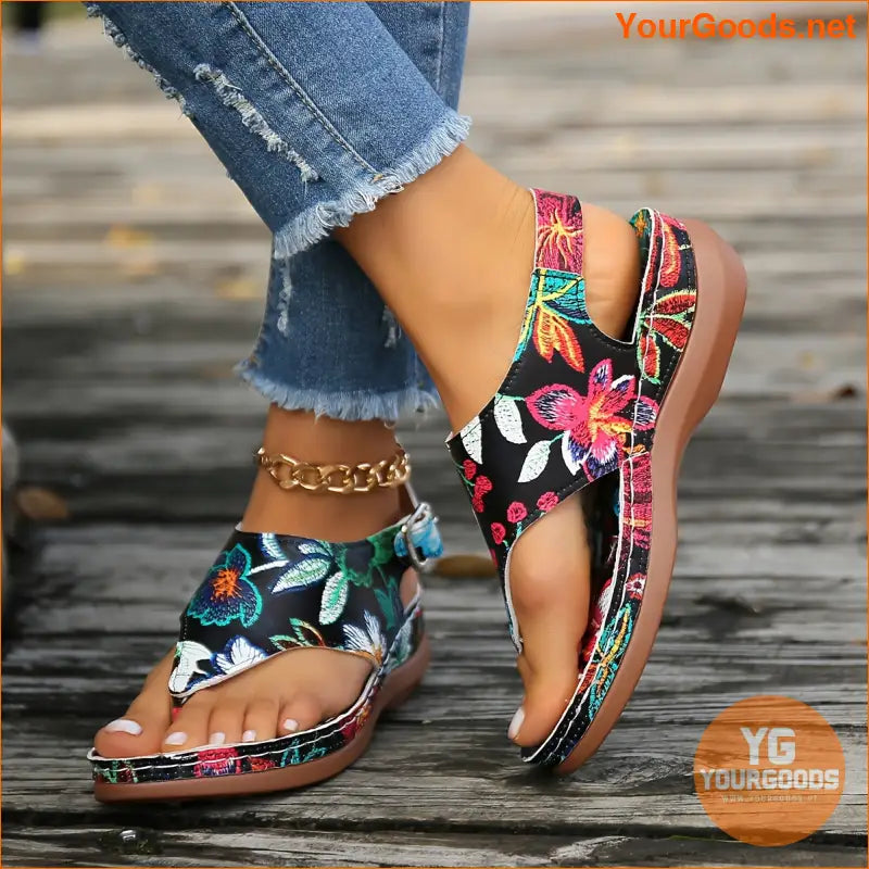 Womens Floral Clip Toe Buckle Sandals - YourGoods Online Shop