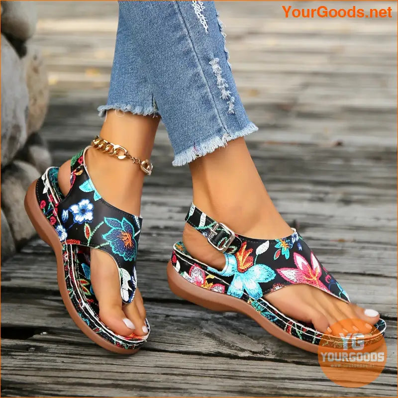 Womens Floral Clip Toe Buckle Sandals - YourGoods Online Shop