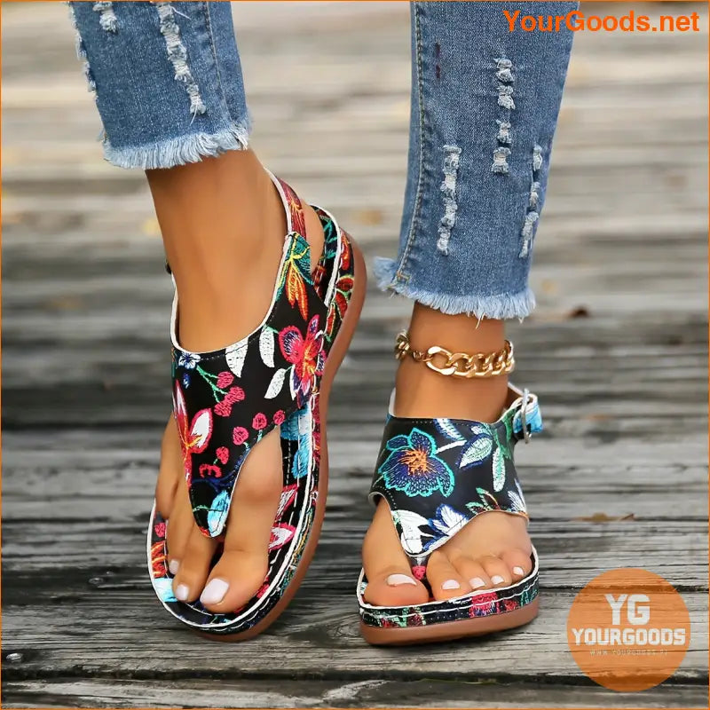 Womens Floral Clip Toe Buckle Sandals - YourGoods Online Shop