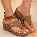 Womens Floral Hollow Out Wedge Thong Sandals - YourGoods Online Shop